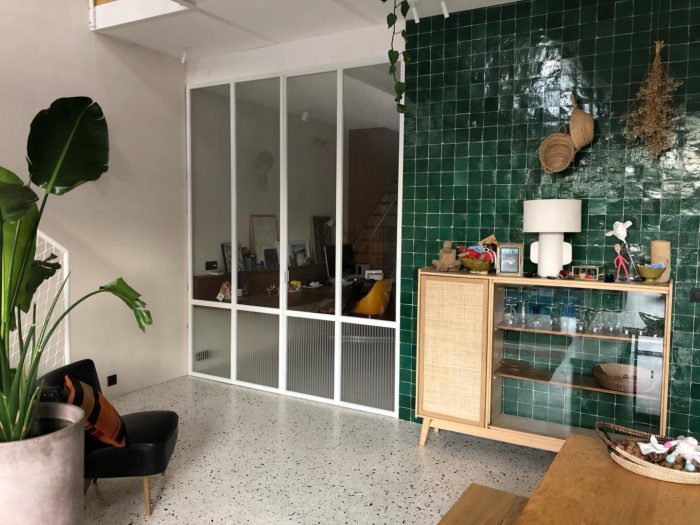 Verrière en verre transparent et verre fluté